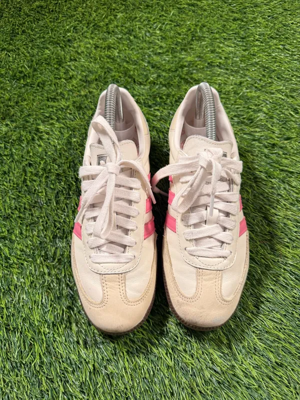 Adidas Samba OG Womens 6 Cream White Pink Stripes Brown Gum Sole Sneakers - Image 3
