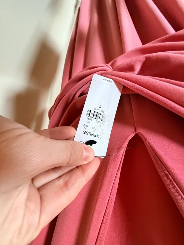 Express boat neck sleeveless low twist back maxi dress pink S - Image 5