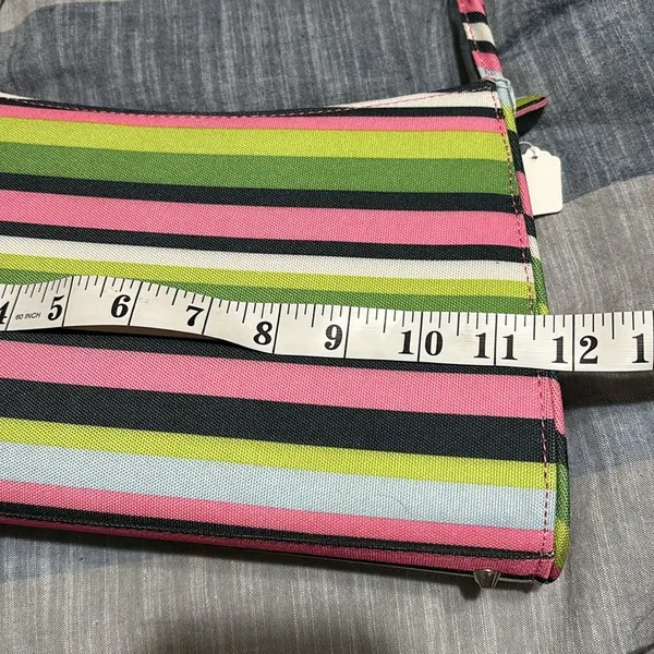 Source Unknown STRIPED MULTICOLORED SHOULDER BAG PINK GREEN BLUE CANVAS LIKE BAG THIN HANDLES - Image 13
