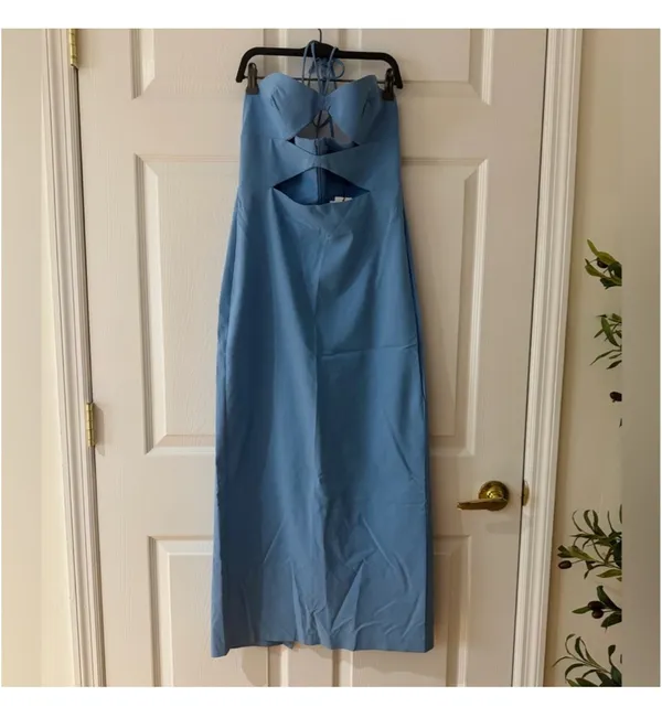 Zara Bright Blue Strapless Cutout Midi Dress - Image 4