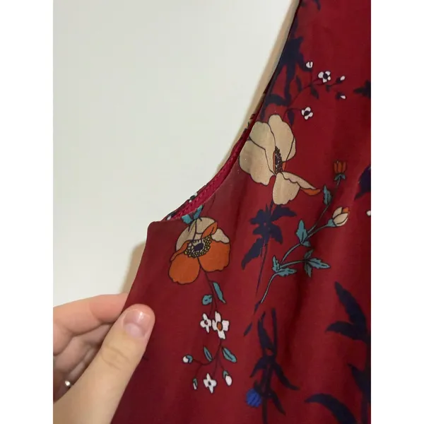 ModCloth Dress Womens S Red Floral Chiffon Sleeveless Pleated Boho Mini Dress - Image 6