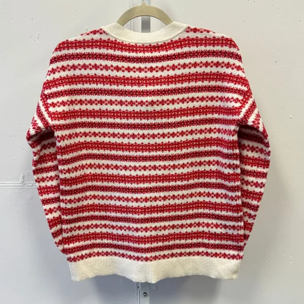 NWT LOFT‎ Women's Fair Isle Striped Crew Neck Sweater Red White XS S/766805 - Image 2