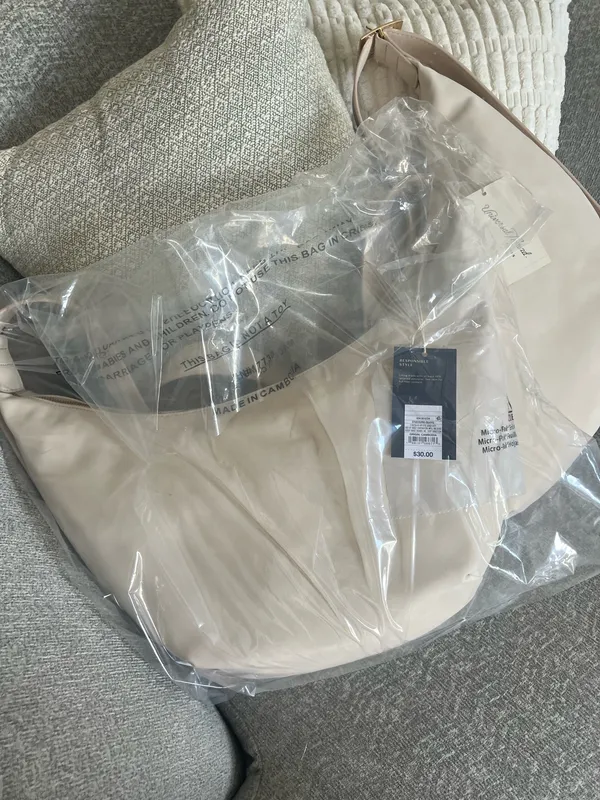 Women's Soft Cream Shoulder Bag /Universal thread cream large purse with - Image 5