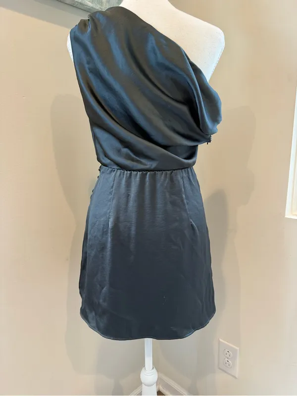 Show Me Your MuMu One-Shoulder Satin Mini Dress in Charcoal Gray - Image 8