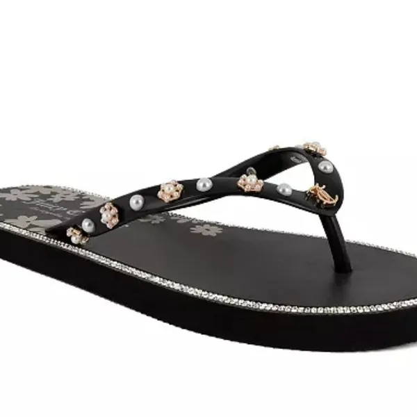 Juicy Couture Black Sandals with Gold Floral Design Size 7 - Image 14
