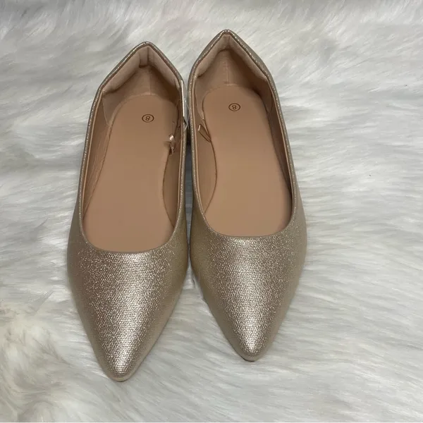 Gold Textured Pointed Toe Flats Women’s Size 8 - Image 5