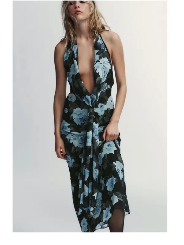 LONG FLORAL PRINT DRESS‎ WITH KNOT DETAIL, Zara women - Image 2