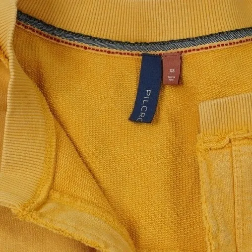 Pilcro Anthropologie Mustard Yellow Shirt Split Back Henley Top XS Cotton Casual - Image 2
