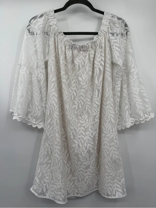 Lilly Pulitzer Nevie Dress M Resort White Lace Off Shoulder Bell Sleeve - Image 3
