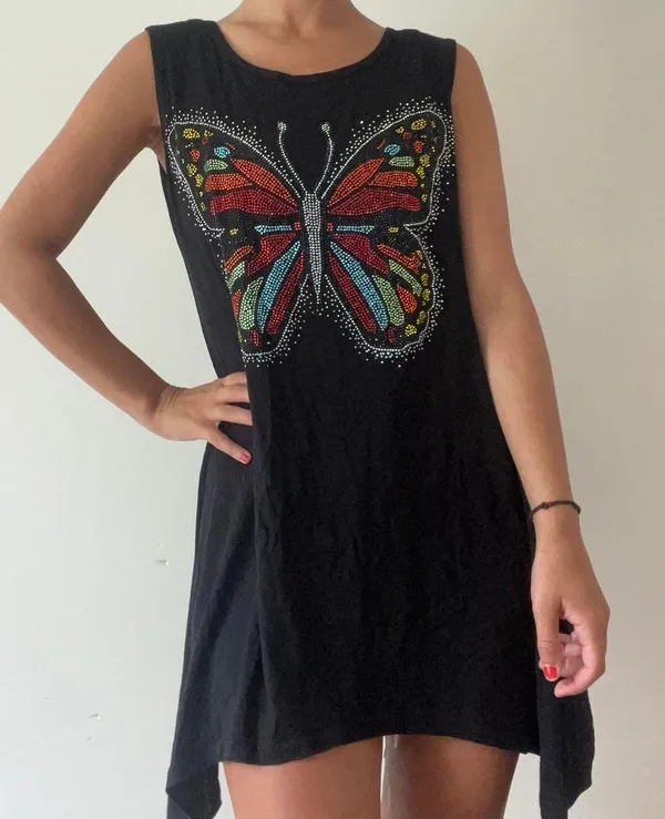 Shiny Butterfly Rhinestone Shirt One Size - Image 6