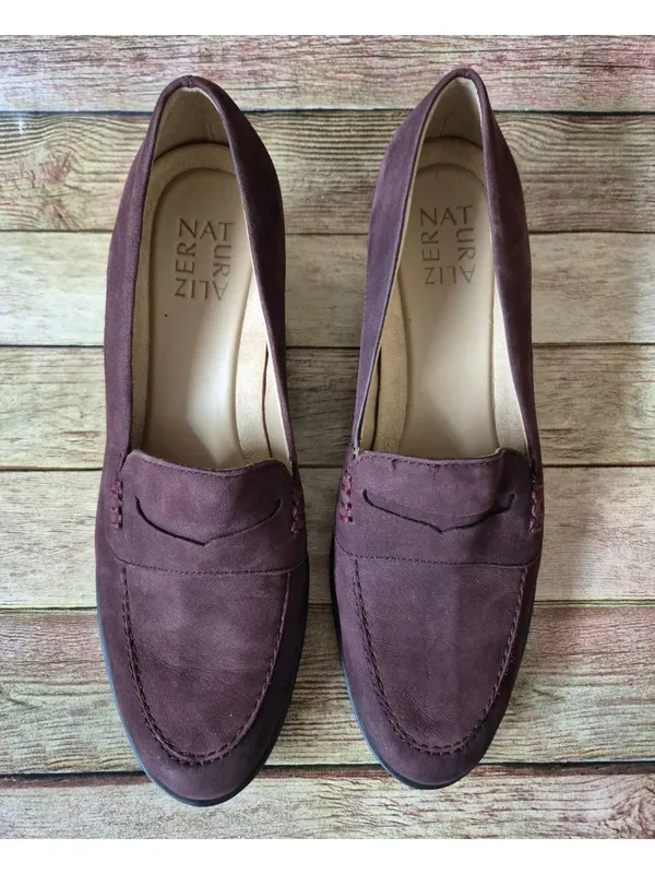 Naturalizer Dinah Burgundy Suede Leather Mid Heal Penny Loafer Pump Size 8M - Image 4