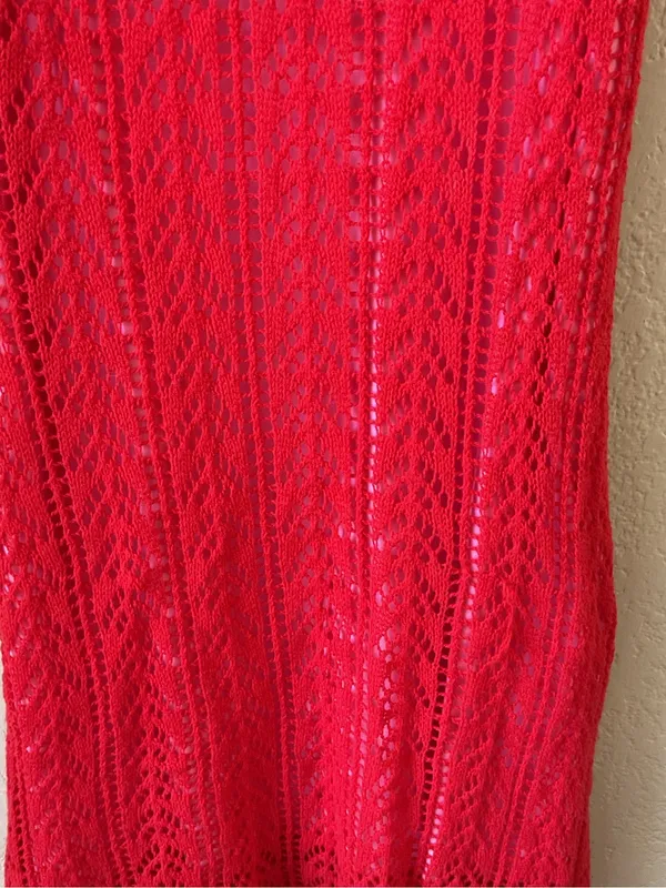 Source Unknown Red Crochet Knit Mini Dress XS S Pink Contrast Lining Strappy Summer Festival - Image 3