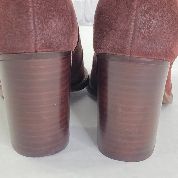 Splendid‎ Suede Ankle Boots Leather Block Heel Western Booties Burgundy Size 5.5 - Image 8