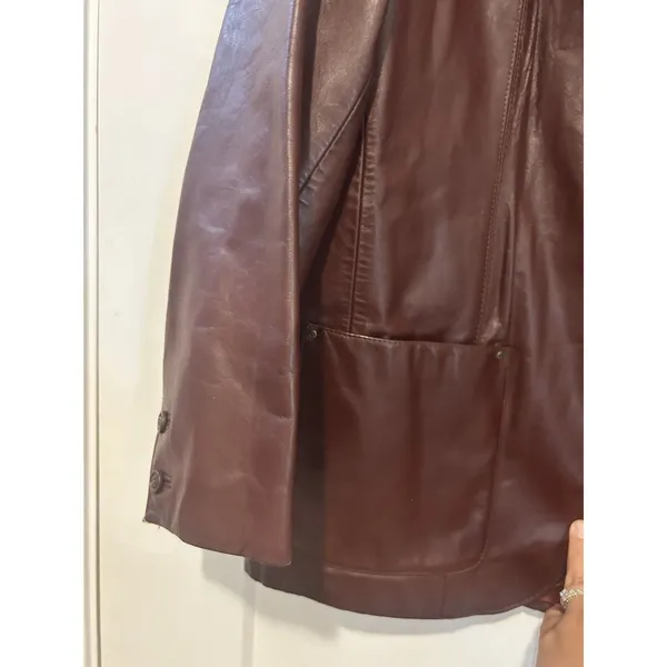 Vintage Etienne Aigner Women 16 Large Dark Red Leather Blazer Jacket Trench Coat - Image 10