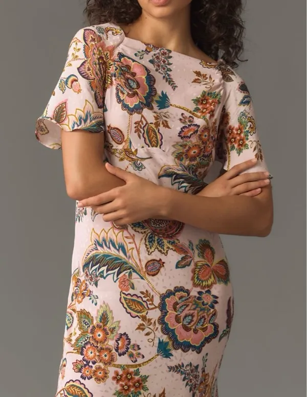 Anthropologie Kachel Flutter-Sleeve Floral Slip Maxi Dress, Size 12P - Image 4