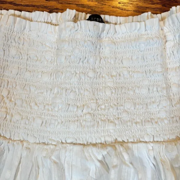 J Crew Tiered Smocked Mini Skirt‎ Large White Floral Boho European - Image 6