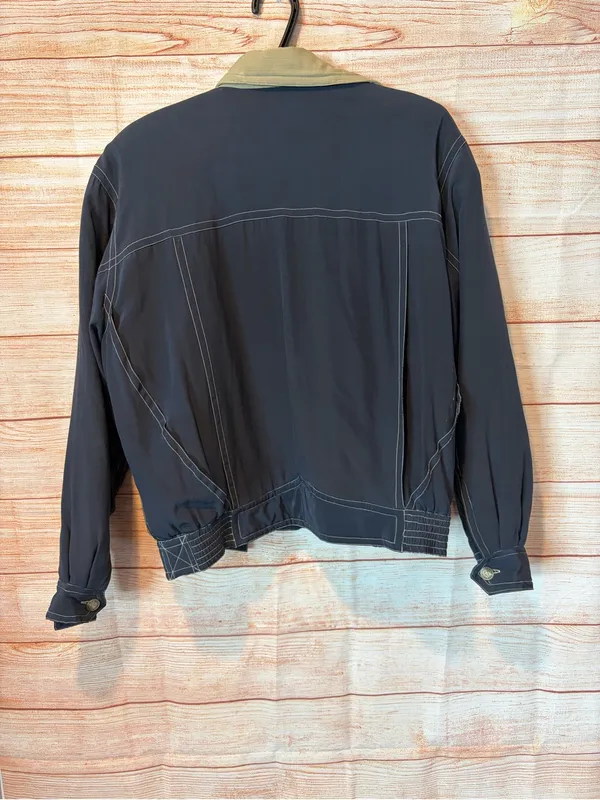 Anthropologie Kriss Kross Vintage Navy Bomber Jacket with Tan Collar - Image 2