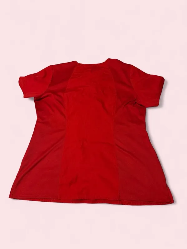Cherokee Solid Red V-Neck Scrub Short Sleeve Top - Image 2
