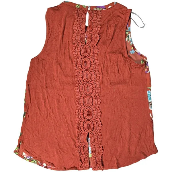 Daniel Rainn Rust Floral Sleeveless Crochet Lace Trim‎ Blouse Top D15302PR1 M - Image 2