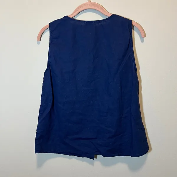 J. Crew Navy Blue Linen Cotton Blend Button Front Sleeveless Top Small - Image 5