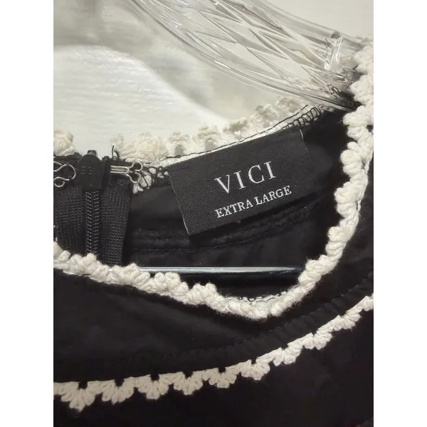 VICI Black Cotton Smocked Waist Crochet Trim Tiered Midi Dress XL RN131468 - Image 3