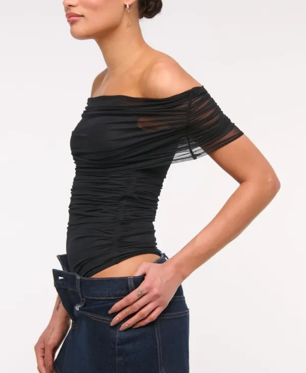 Abercrombie & Fitch Mesh Fold over Bodysuit in Black and Dot - Image 6