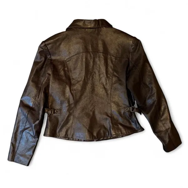 Vintage GUESS Brown Faux Snakeskin Jacket Women’s L Y2K Full Zip Moto 90s 2000s - Image 3