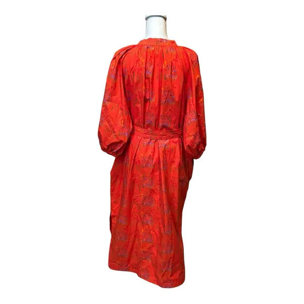 Brittany Fuson Orange Floral Maxi Dress‎ Size Small Cotton Tie Waist Pockets - Image 2