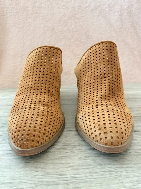 Marc Fisher Ripley Brown Suede Lasercut Perforated Stack 3" Block Heel Mule 8.5 - Image 2