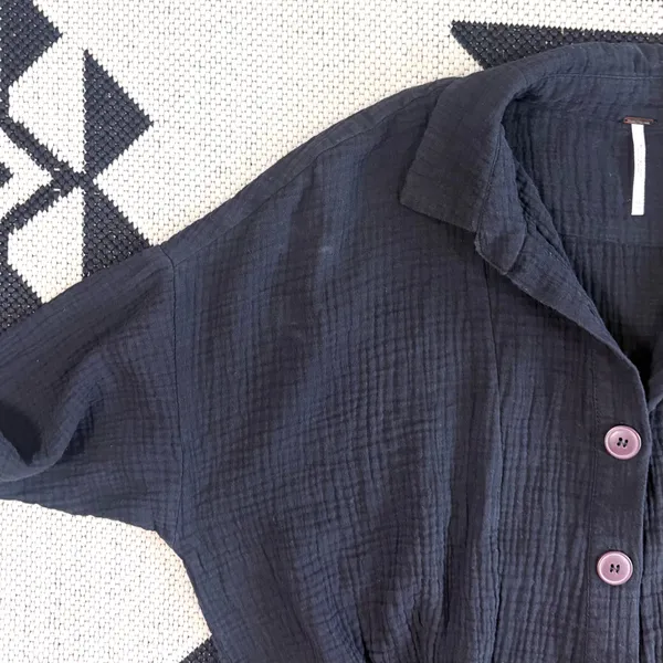 Free People Sunstreaks Tie Front Button Down Blouse in Black XS - Image 11