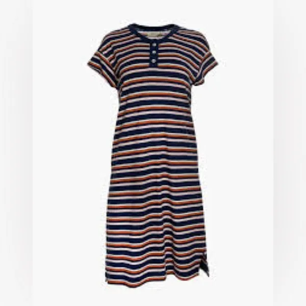 Madewell Striped Navy‎ Orange Pink Henley Dress NWT Size Small Hemp Cotton Blend - Image 5