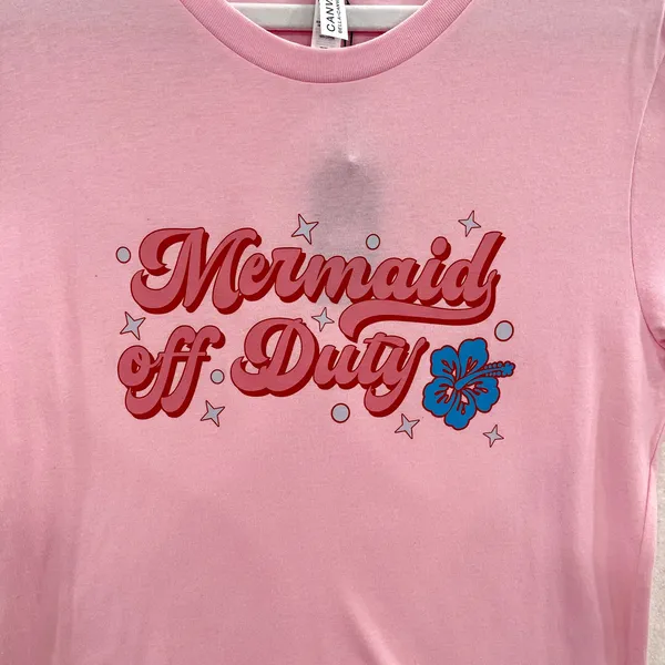 Mermaid Off Duty T Shirt M Pink Beach Graphic NWT Casual Short Sleeve Tee - Image 5