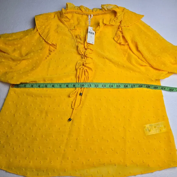 Anthropologie NWT 36R Haida Peasant Top Ruffled Swiss‎ Dot Blouse Mango Yellow M - Image 9