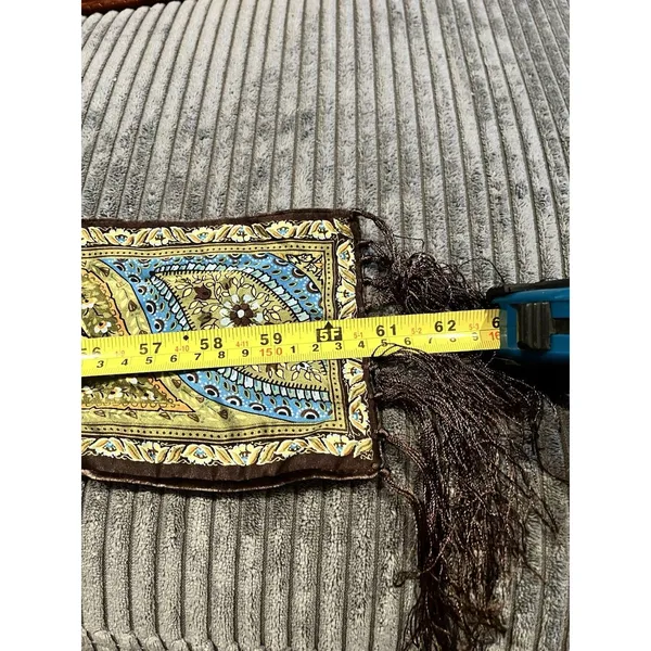 Vintage Talbot's Silk Scarf - Fringed, Green Brown Paisley, 61 inches long - Image 9
