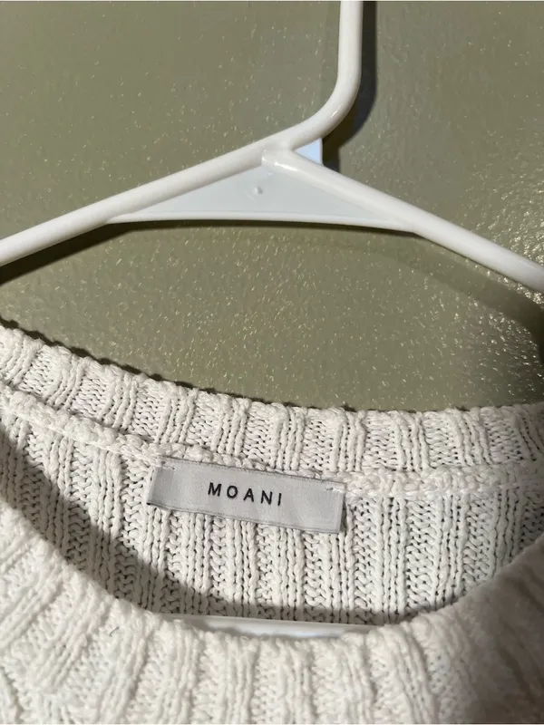 Moani Women's Size F Crewneck Sweater White Ribbed Merino Wool Cashmere Blend - Image 7