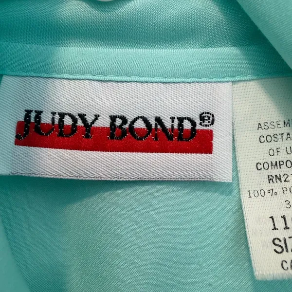 Judy Bond Vintage Women's Size 10 Aqua Bow Blouse Long Sleeve Button Up - Image 6