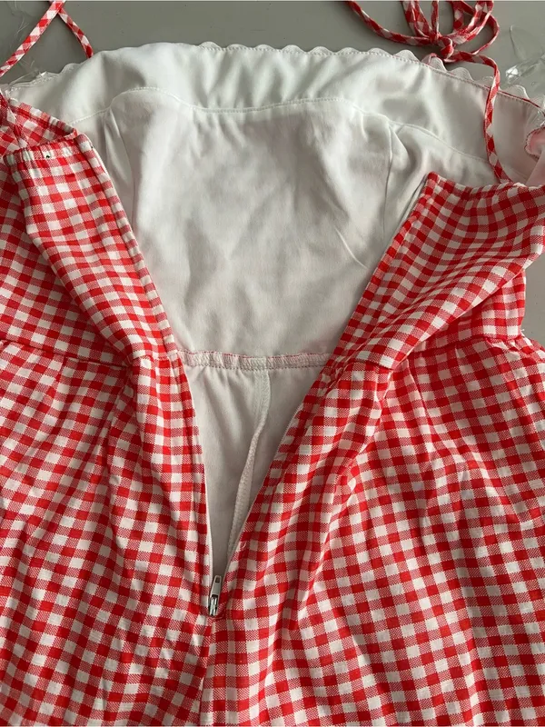 Trixxi NEW Red Gingham Romper with White Trim Small - Image 3