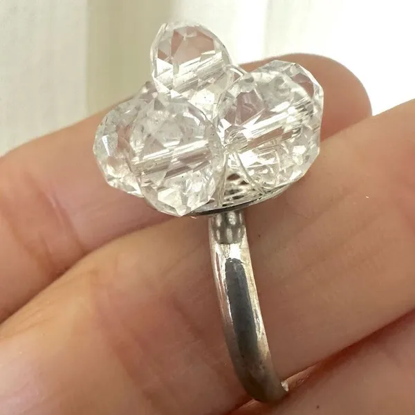 Clear beaded cluster ring Silver - Image 7