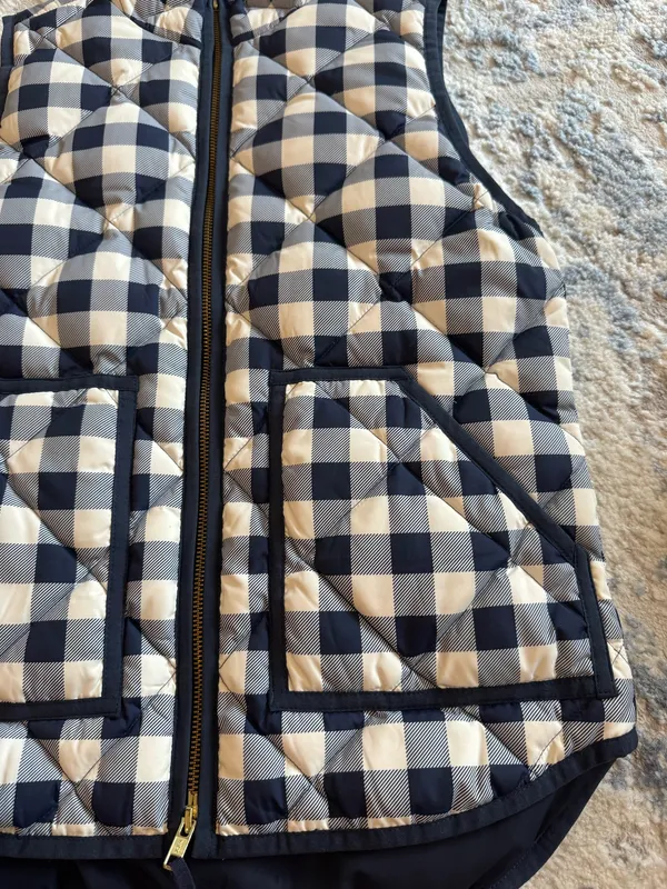 J.Crew Factory Quilted Gingham Puffer Vest in Navy - Image 2