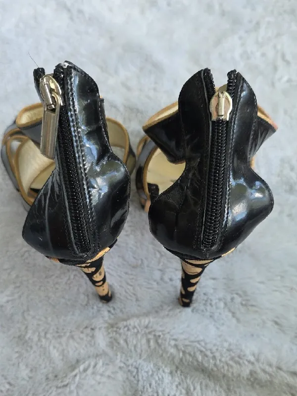 Aldo Bruè Made in Italy Black Leather Polka Dot Platform Stiletto Sandals EU 36 - Image 4