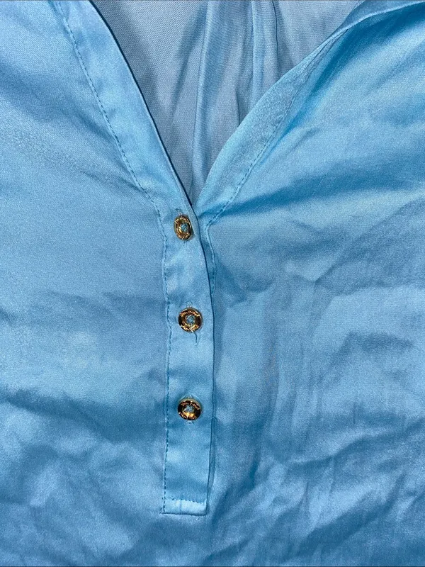 Lilly Pulitzer Light Blue Gold Buttons Roll-Tab Popover Tunic - Image 3