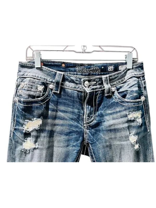 Miss Me Y2K Rhinestone Embroidered Bling Cuffed Capri Pants Size 28 Denim Jeans - Image 4