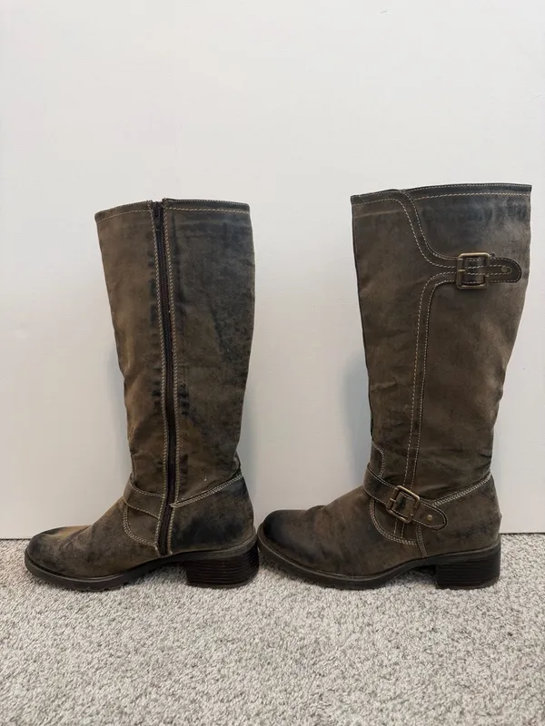 Nicole Archibald Tall Riding Boots Brown Suede Leather Boots Size 9M - Image 4