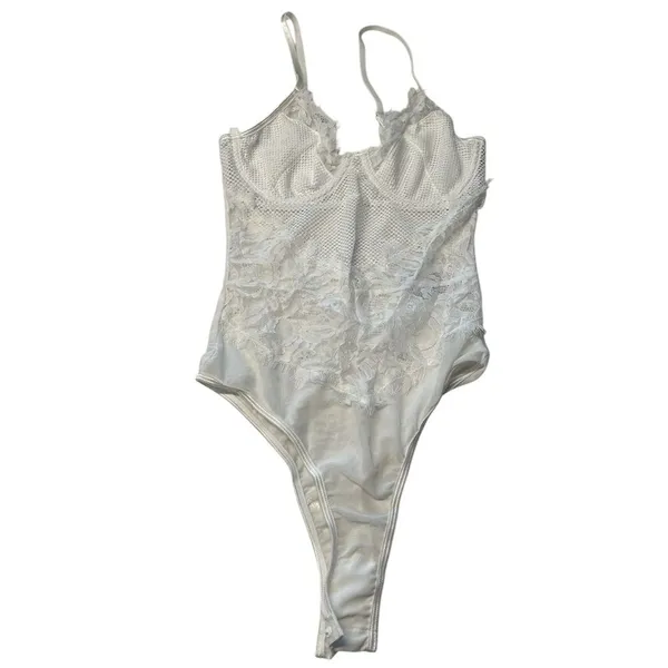 Mesh & Lace Teddy Bodysuit White‎ Bachelorette Party Going Out Outfit Size S New - Image 2