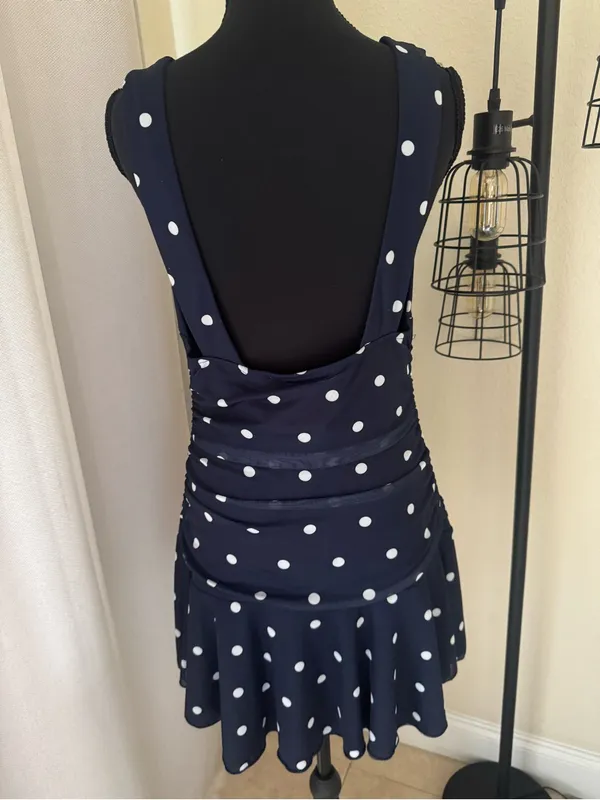 Cotton Candy LA Navy Polka Dot Ruched Mini Dress NWT Size Large - Image 6
