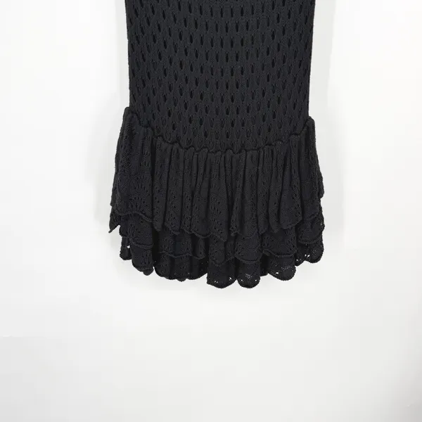 Beach Riot Black Pointelle Knit Ruffle Tiered Mermaid Maxi Skirt Medium‎ Beachy - Image 3