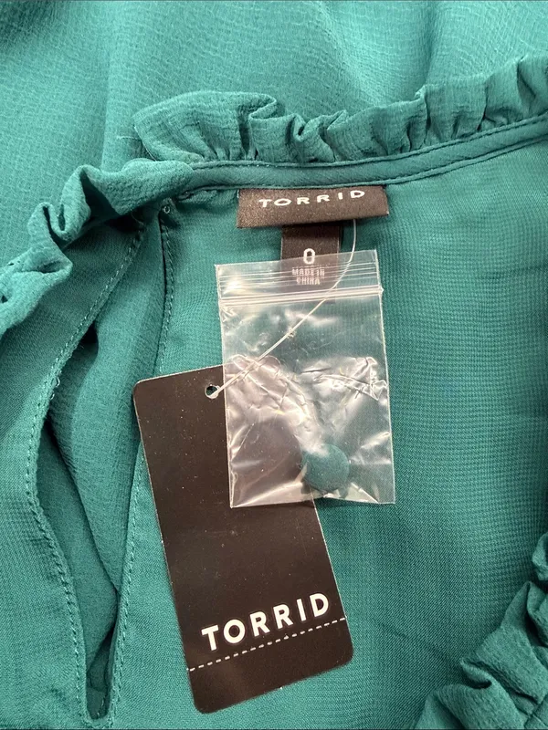 Torrid NWT Deep Teal Chiffon Smocked Pin Tuck Flutter Short Sleeve Blouse Top - Image 7