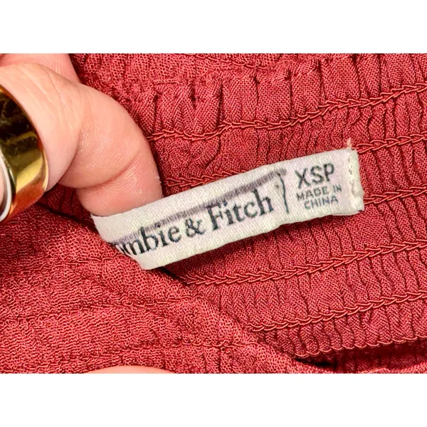 Abercrombie & Fitch Burgundy Red Smocked Puff Sleeve Slit Maxi Dress Size XS - Image 9