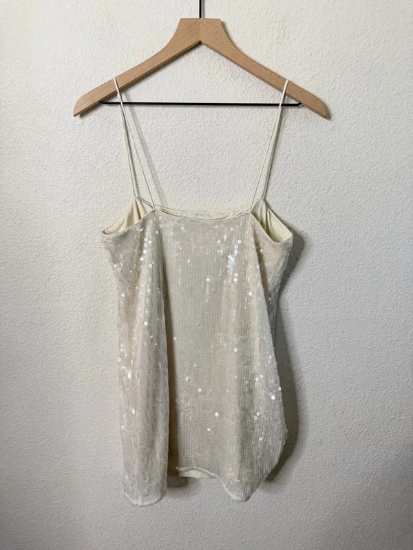 NEW Rotate Women's Sequin Mini Dress Egret‎ Off White Women’s Size 4 - Image 8