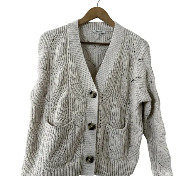MADEWELL Hill View Cotton Button Down Cable Knit Cardigan Sweater - Image 6